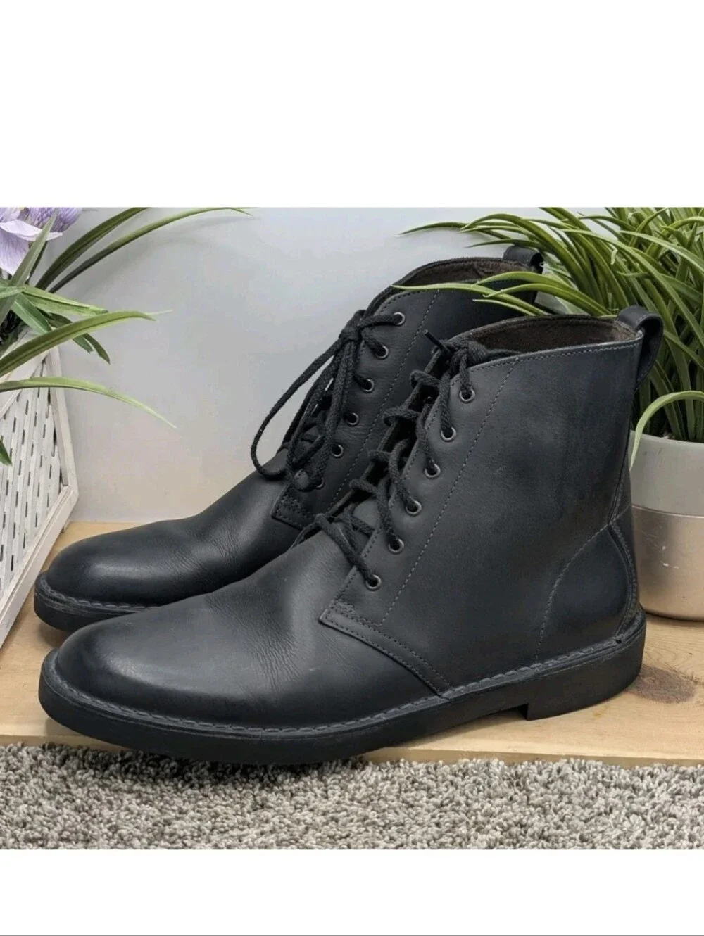 Clark's Bushacre Black Leather Mens Size 12M Chukka Boots Lace Up Casual Dress